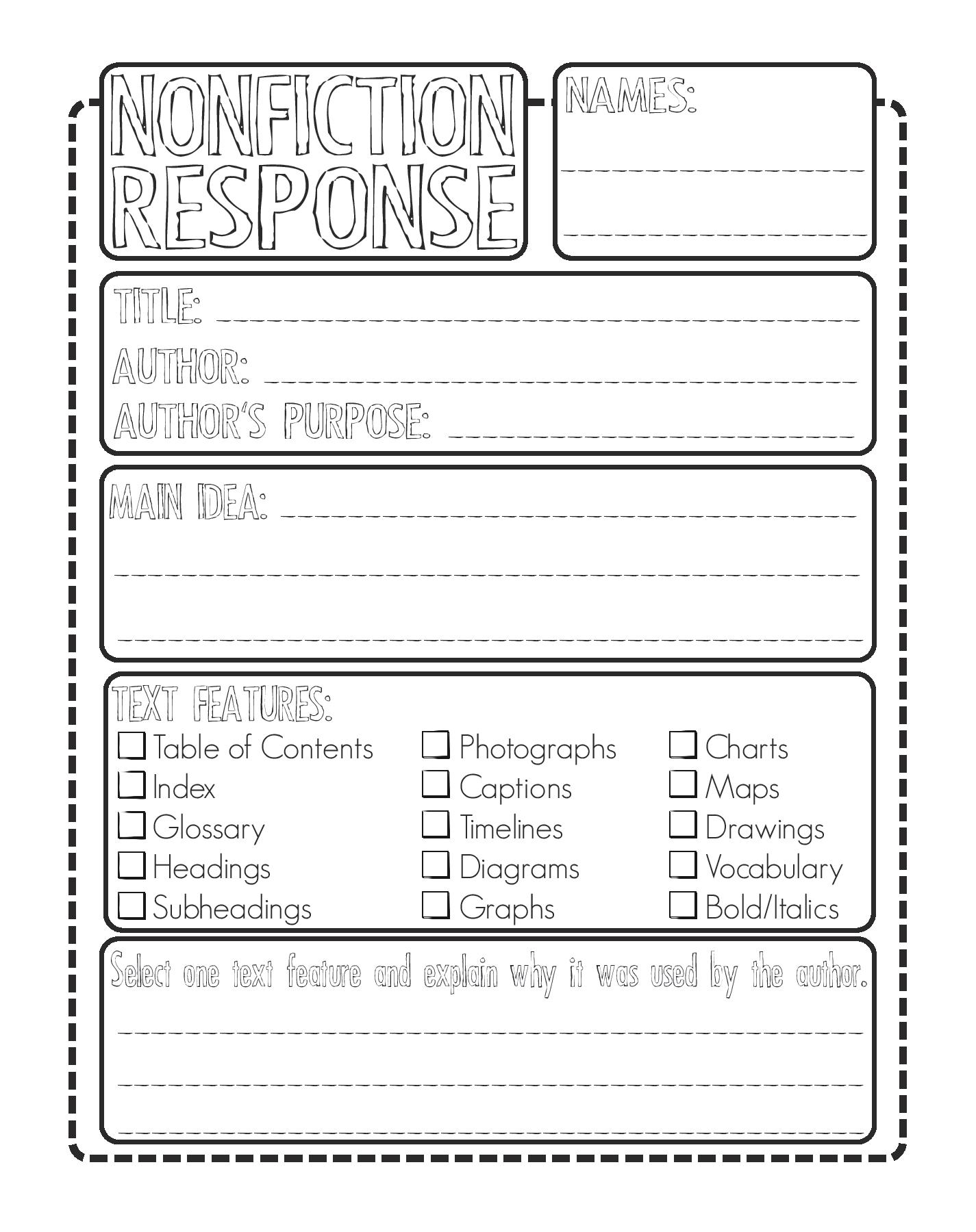 One Page Book Report Template